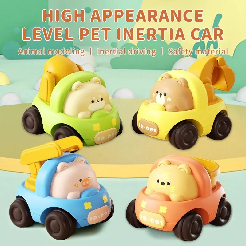4 PCS Cute Cartoon Creative Animal Lnertial Engineering Car Dump Car Car Excavator Little Bear Puppy Pig Little Tiger