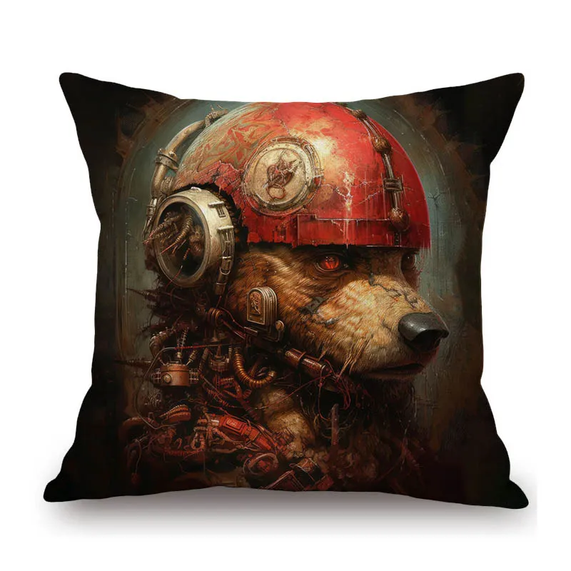 Dog Art Raccoon Panda Fox Monkey Ape Modern Animals Biomechnical Robot Cotton Linen Home Decorative Pillow Case Cushion Cover