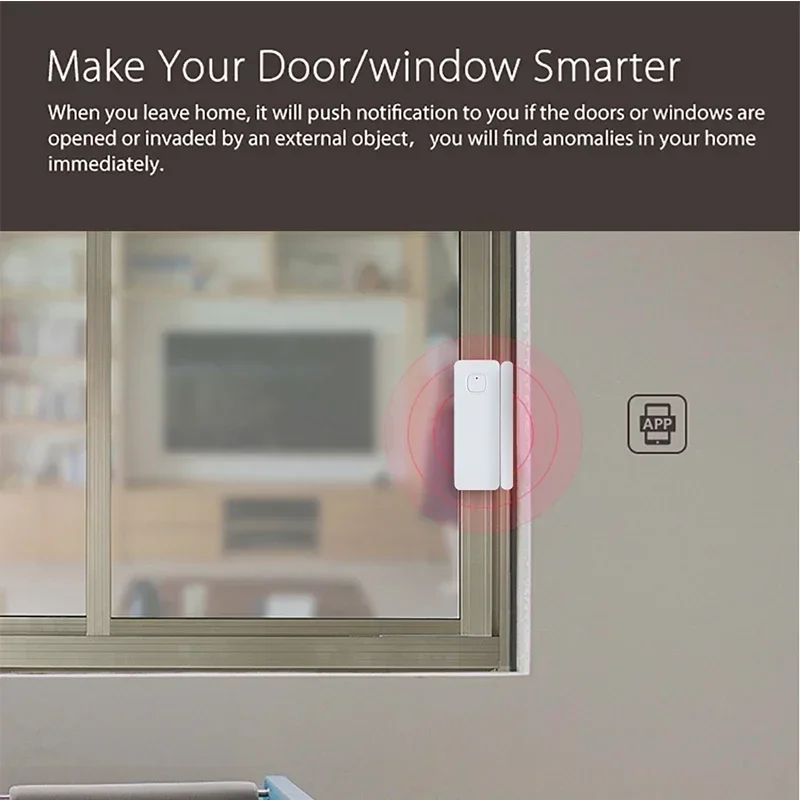 WiFi Smart Door Window Sensor Tuya APP Notification Alerts Home Alarm Security Detector, Compatible with Alexa Google Home