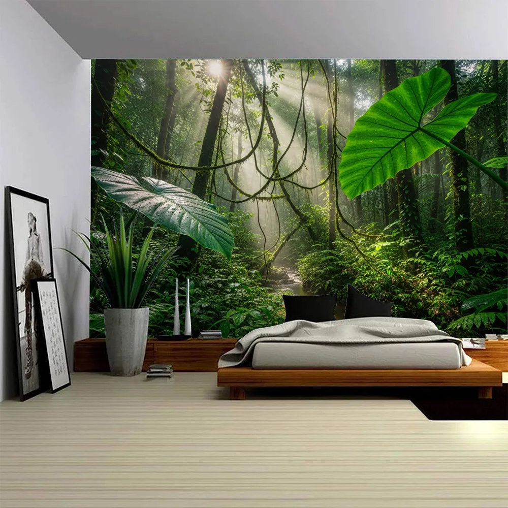 

Green jungle tapestry, psychedelic castle home decoration wall hanging, Bohemian living room background cloth poster, sofa cover