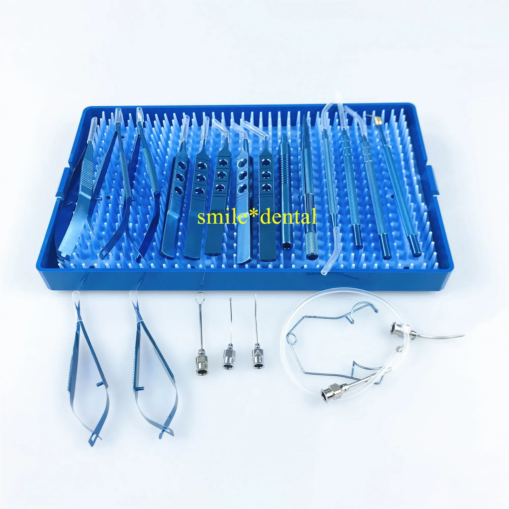 21PCS Titanium Cataract Set Eye tools with sterilization tray box scissor Ophthalmic needle holder