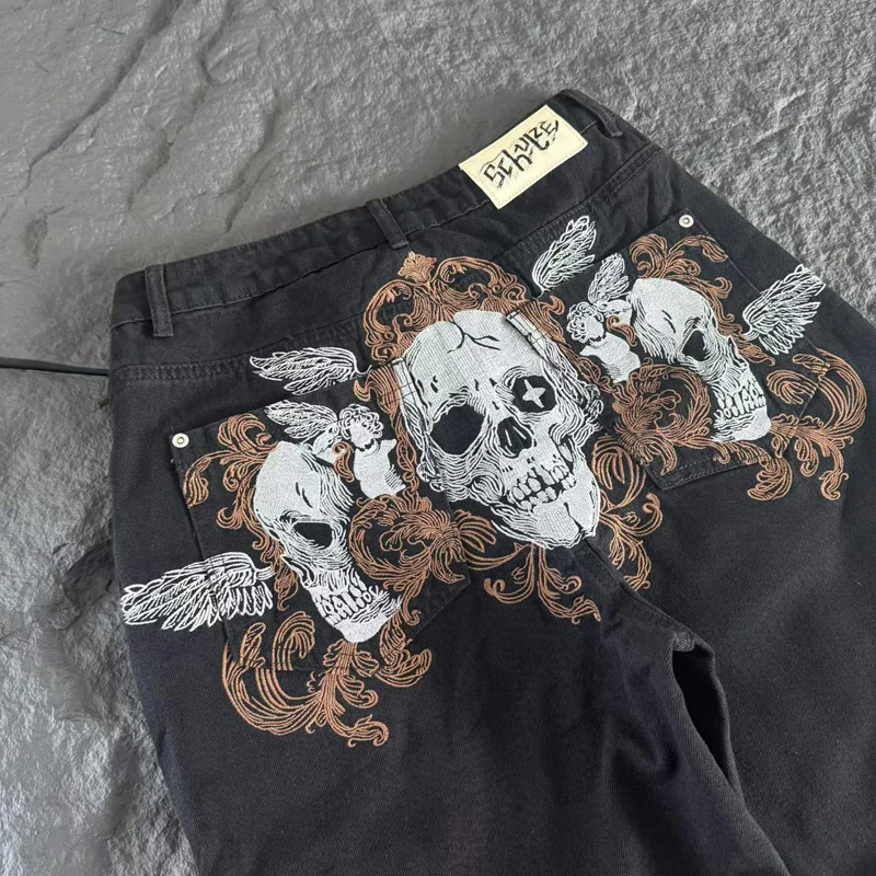 American Style Skull Embroidery High-quality Pants Real Photos Casual Derschutze Jeans