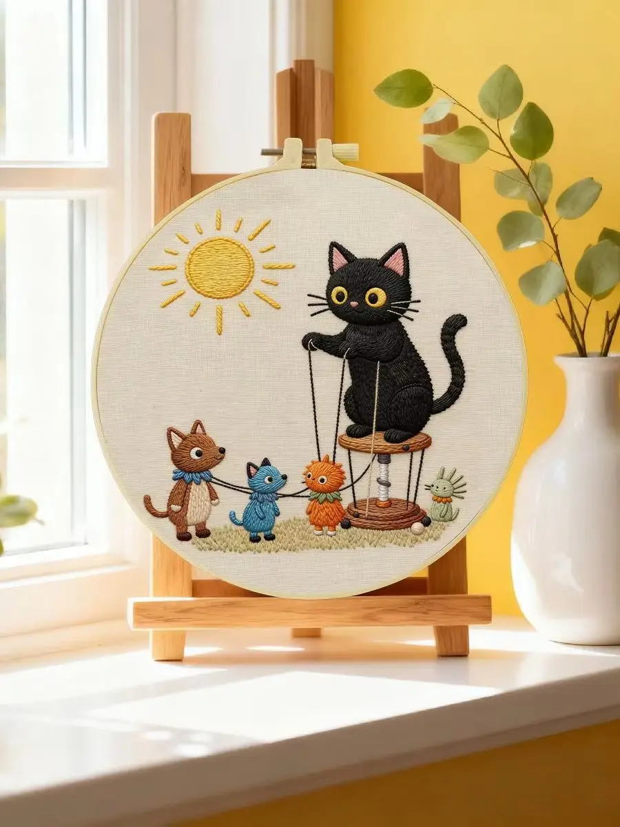 1 Stück 20X20CM/15X15CM 7,87/6,3 Zoll Katze und Maus Stickerei Starter-Kit DIY-Kit DIY-Stickerei-Set Handarbeiten Nähkunst – Detail 6
