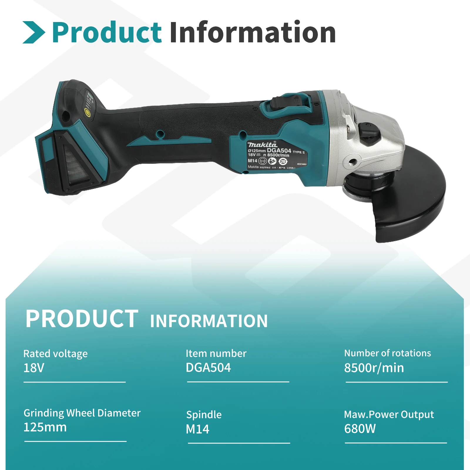 Makita DGA504 125 mm bürstenloser Lithium-Winkelschleifer, wiederaufladbare Poliermaschine, Hochleistungsschneidemaschine
