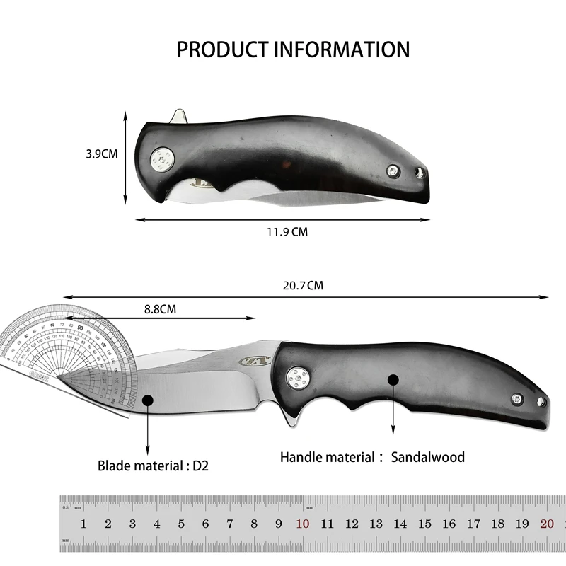 ZT0606 Fishing Fruit Camping Hunting Sandalwood with G10 Optional Handle Survival Self Defense EDC Folding Knife