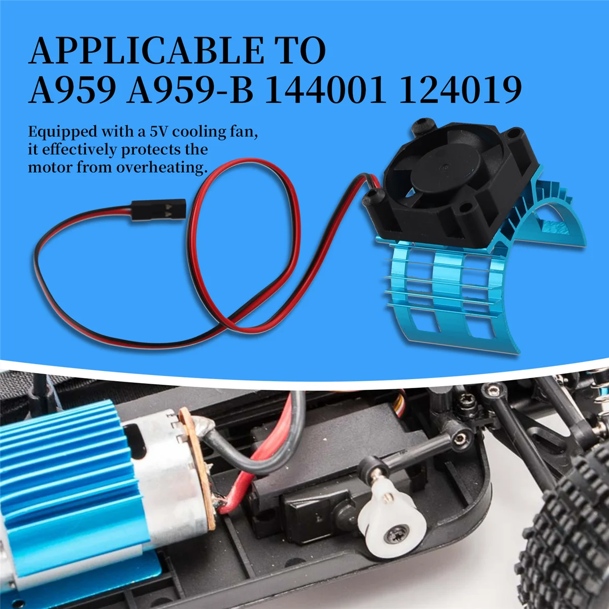 The New For WLtoys A959-B 144001 124019 RC Car Aluminum Alloy Motor Heatsink Cover with Cooling Fan for 540 550 3650 Motor,1