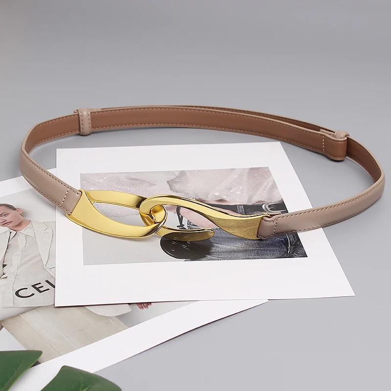 Fashionable Hook Pull-Up Adjustment Two-Layer Cowhide Belt Women's Embellishing Dress Jacket Casual and Versatile Belt