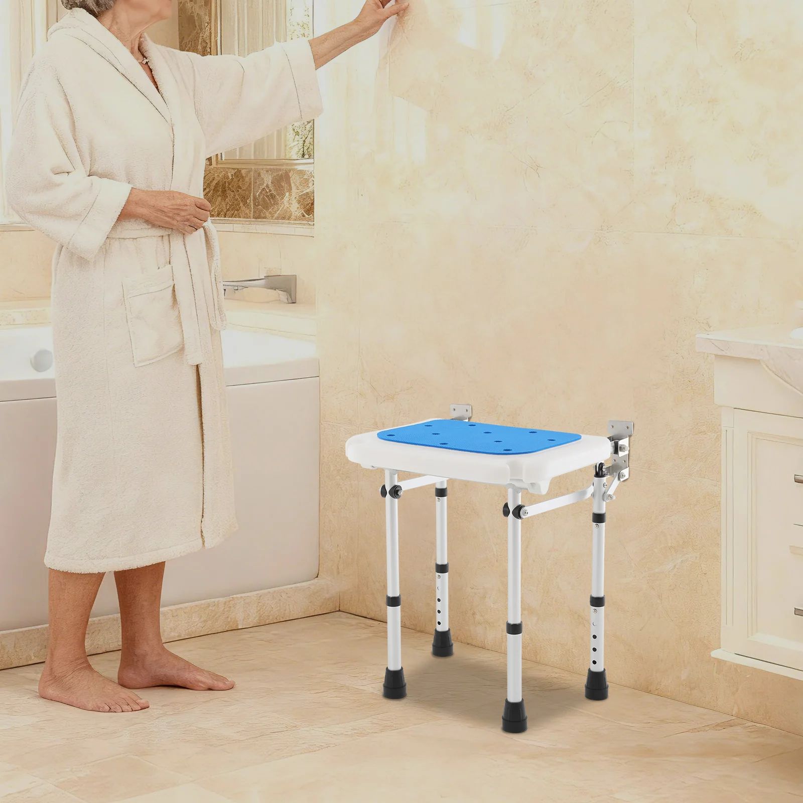 

Складное сиденье для душа с 5 уровнями регулировки высоты для пожилых людей, беременных женщин и людей с ограниченными возможностями