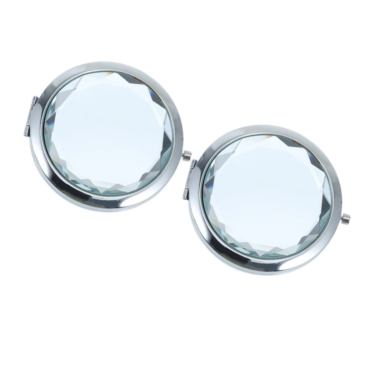 2 قطعة مرآة ماكياج قابلة للطي مزدوجة الجانب إطار كريستال مدمج زجاجي عالي الوضوح مرآة صغيرة لمحفظة السفر وسطح المكتب #2