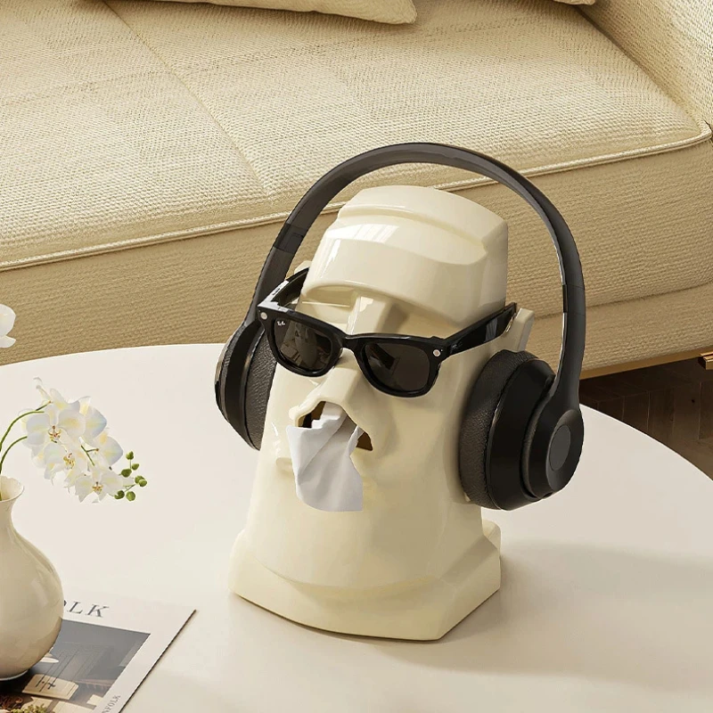 

2 In 1 Moai Statue Tissue Box Cover Headphone Stand Napkin Organizer Tissue Box Holder Kitchen Home Organizers