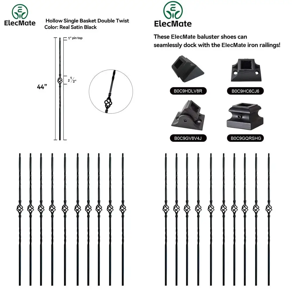 

Металлические балясины из сатинированного черного металла, полые, с двойной корзинкой, 10 штук в упаковке, для интерьера лестниц