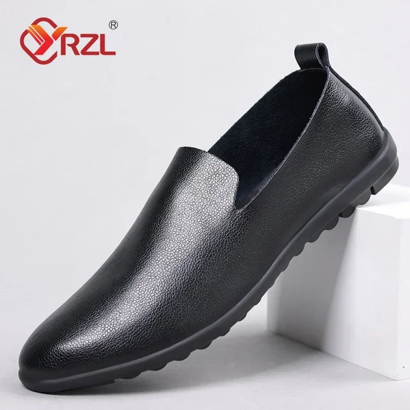 YRZL Leather Men Shoes Casual Black Formal Mens Loafers Moccasins Italian Comfortable Big Size 46 Slip on Male Loafers Shoes