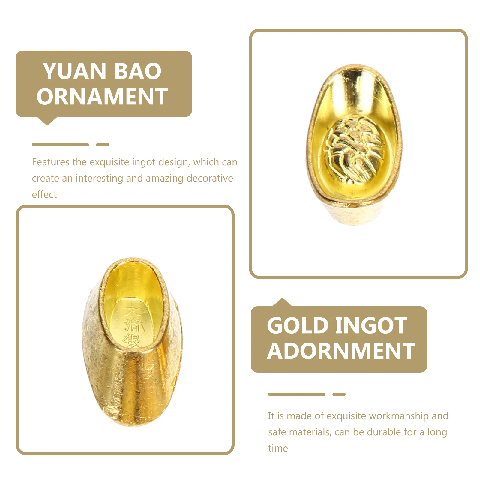 20pcs Gold Ingot Decorations Chinese Crafts Ornaments Desktop Ingots For Home Office Table Decor Metal Figurines Small Ornament