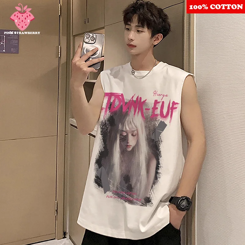 

American Girl Print Vest Men Summer New Sport Sleeveless Tee Fitness Swimm Run Sweat absor vest Quick Dry Y2k Top mens clothing