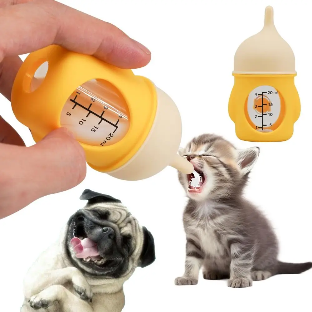 20 ML Puppy Kitten Feeding Bottle Silicone Anti-slip Pet Nursing Bottle with Visual Scale Anti-choking Valve