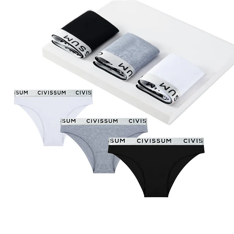 Women Panties Classic Silver Waist Cotton Ladies Low Waist Underwear Student Solid Color Basic Briefs Half Full Hip Underwear