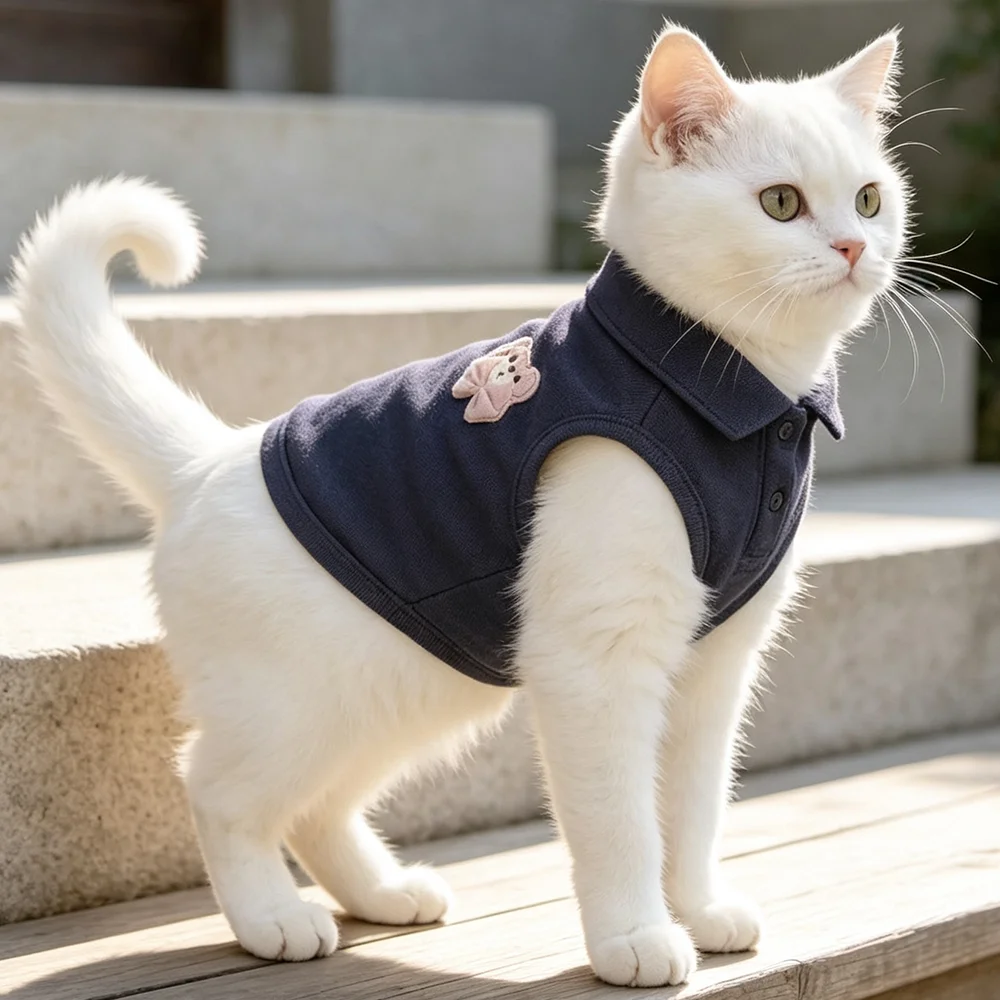 Bear Patch Decor Pet Lapel Sleeveless Vest Waffle Knit Casual Tank Top Fashion Costume for Small Dog Cat Spring Summer Wear