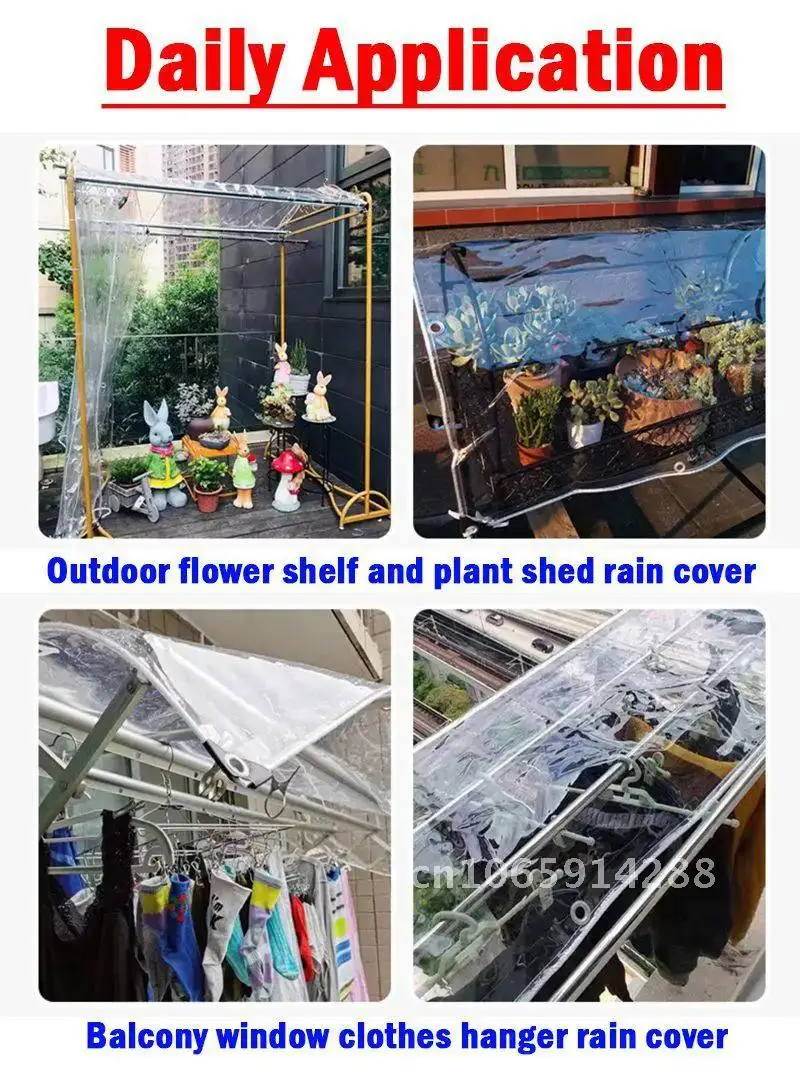 0.35mm Garden Pergola Transparent Tarpaulin Gazebo Camping Tent Waterproof Cover Rain Cloth Windows