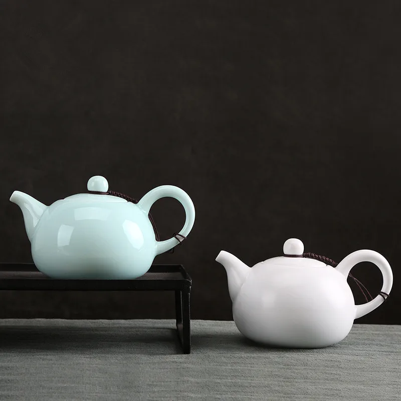 180ML/230ML/250ML Bright Glaze Suet Jade Ceramic Teapot Chinese Kungfu Tea Cup White Porcelain Tea Pot Filter Kettle Tea Maker