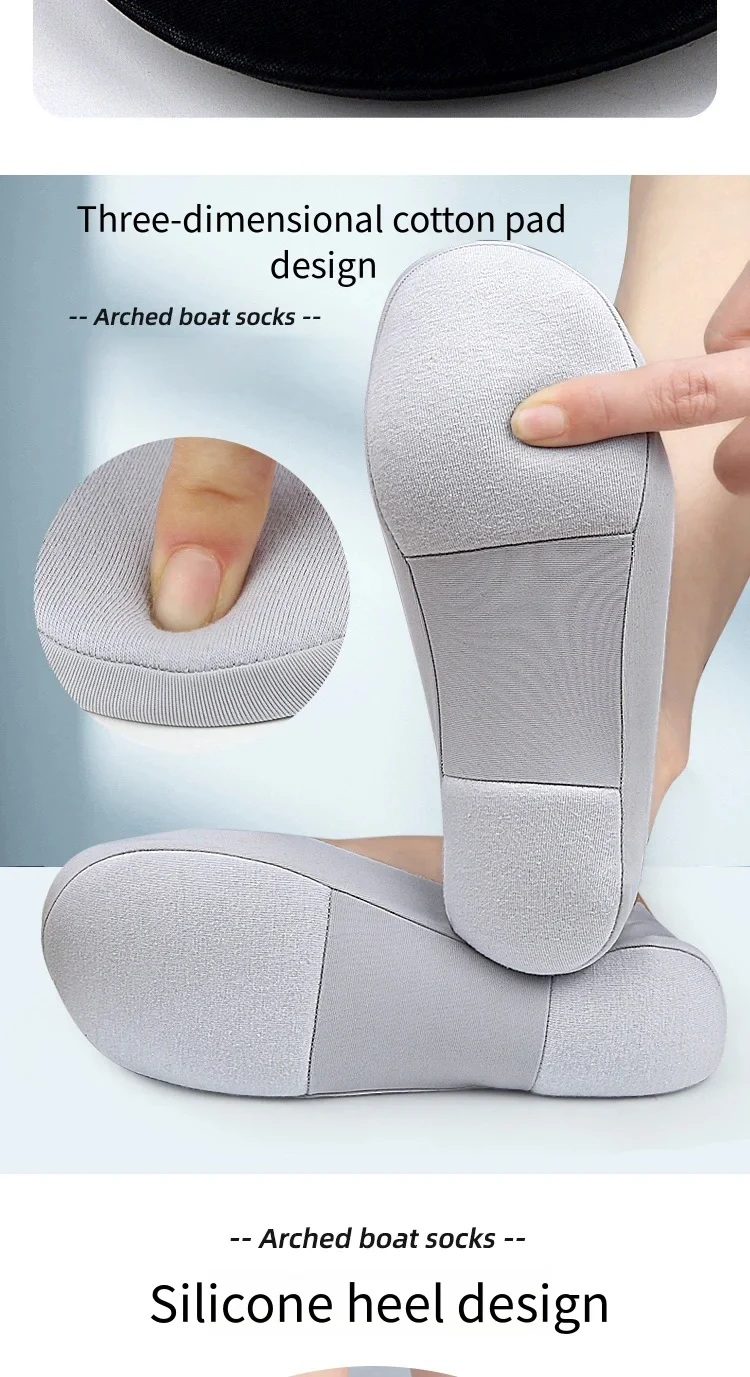 Damen-Bootssocken, weiche, stoßdämpfende Schaumstoff-Einlegesohlen, unsichtbare, rutschfeste Schuhpolster, 2 Stück/6 Stück. – Detail 4