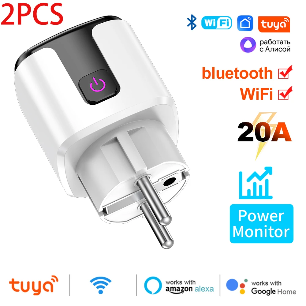 WiFi 20A stopcontact met stroombewaking Tuya Smart EU-stekkertimer Kinderslotuitgang Google Home Alice SmartThings Alexa - afbeelding 1