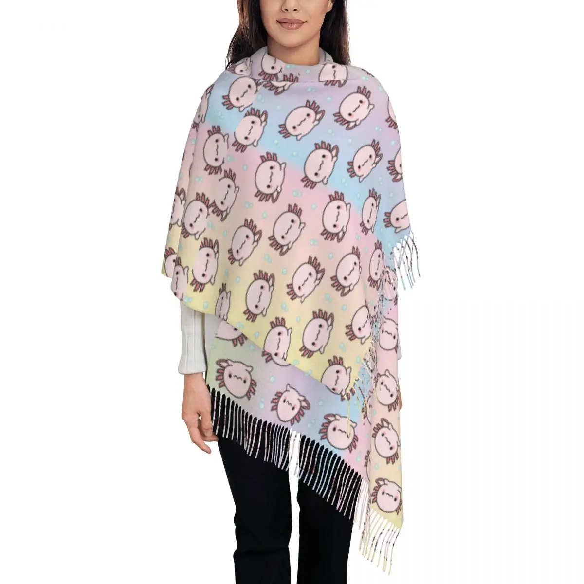 Cute Axolotl Shawl Wrap for Womens Winter Large Soft Scarf Salamander Animal Pashmina Shawl Scarves