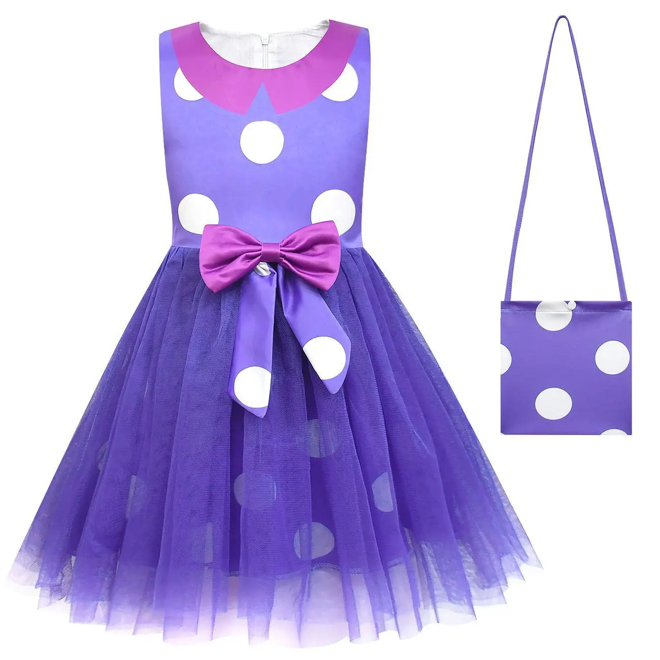 Girls cosplay inside out envy Sleeveless Bow Baby Evening Dress Teenage Girls Dance Princess gauze Dress kids halloween costume