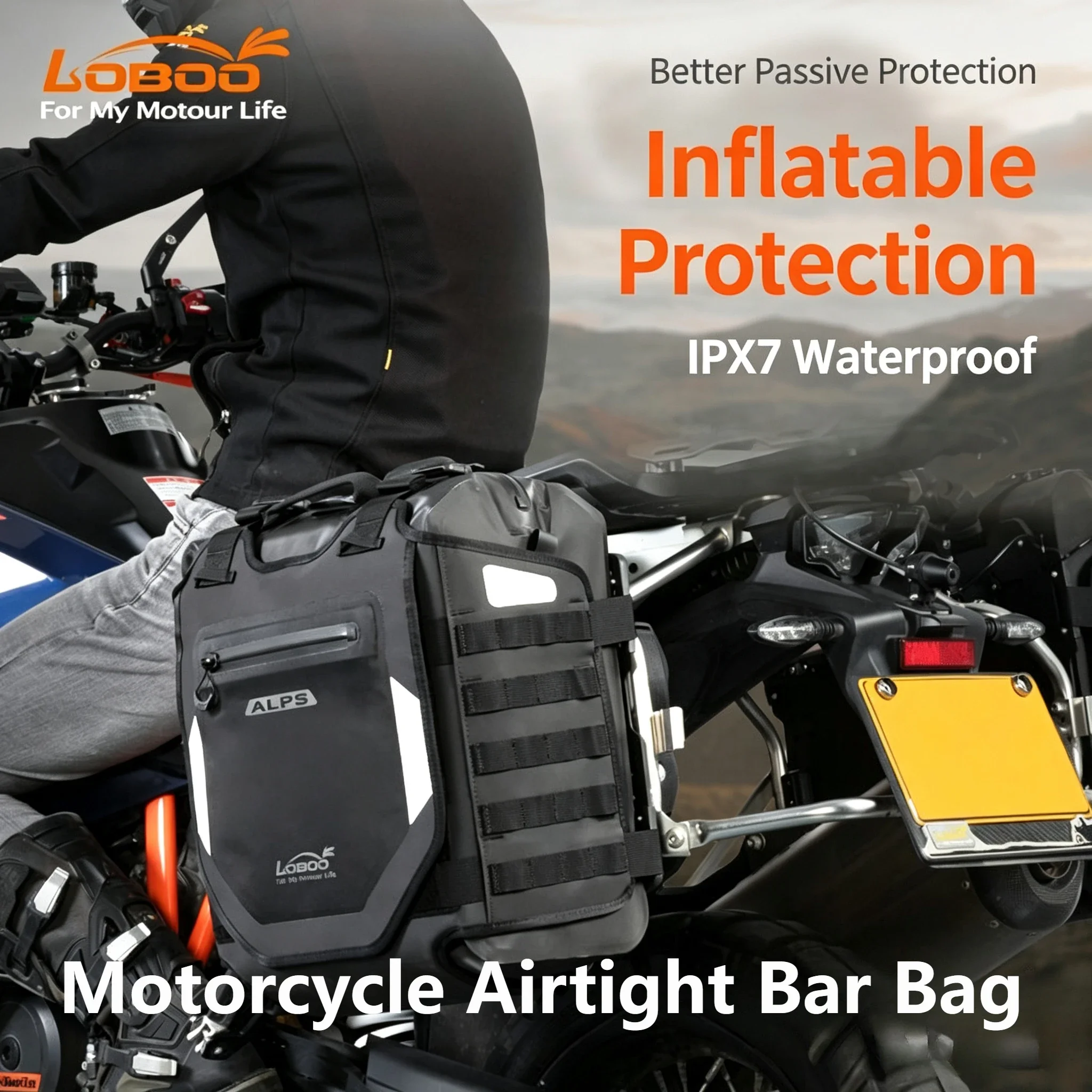 LOBOO 53L Motorcycle Airtight Bar Bag Set IPX7 Waterproof Airbag Side Bag Motorcycle Travel Riding Bag For CFMOTO 700MT