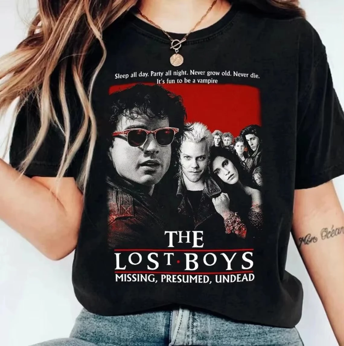 

Retro Lost Boy T-shirt, Vampire Horror Movie T-shirt for Men and Women, Summer Black Casual Crew Collar Cotton T-shirt for Women