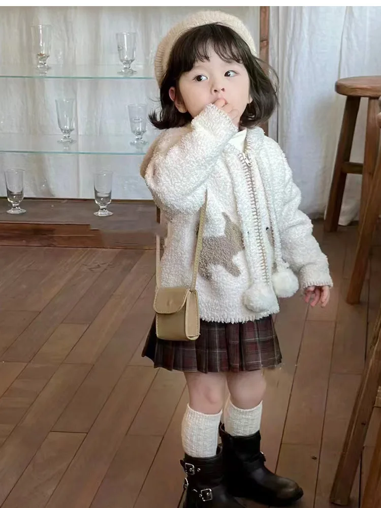 

Children's Clothing Girls Berber Fleece Coat2024Autumn and Winter Children Fashionable Cardigan Thickened Baby Girl Cute Top