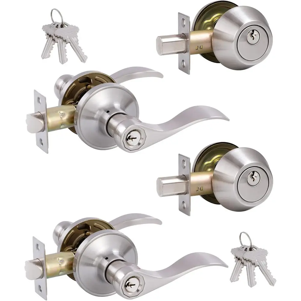 

(2 шт.) Набор замков с дверным рычагом с одинаковым ключом и комбинированным набором одноцилиндровых засов, рычагом волнового типа, двери/внешнего вида