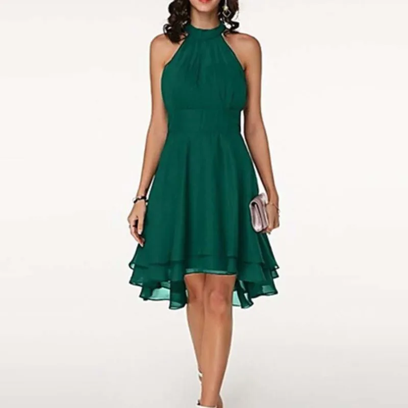 패션 여성 여름 높은 허리 쉬폰 드레스 우아한 민소매 불규칙한 밑단 여성 의류 여성을위한 저녁 파티 드레스