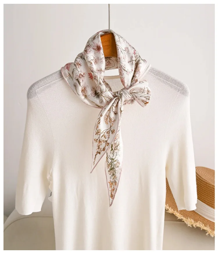 2026 Women's silk scarf Korea fashion 100% silk scarves for woman spring elegant sweet printed triangle scarf ladies accessory