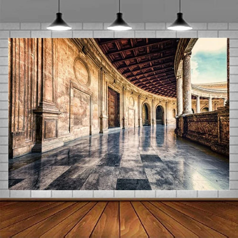 Vintage Medieval Architectural Photography Backdrop City Wall Madrid Architecture Retro Archway Columns Dim Light Background