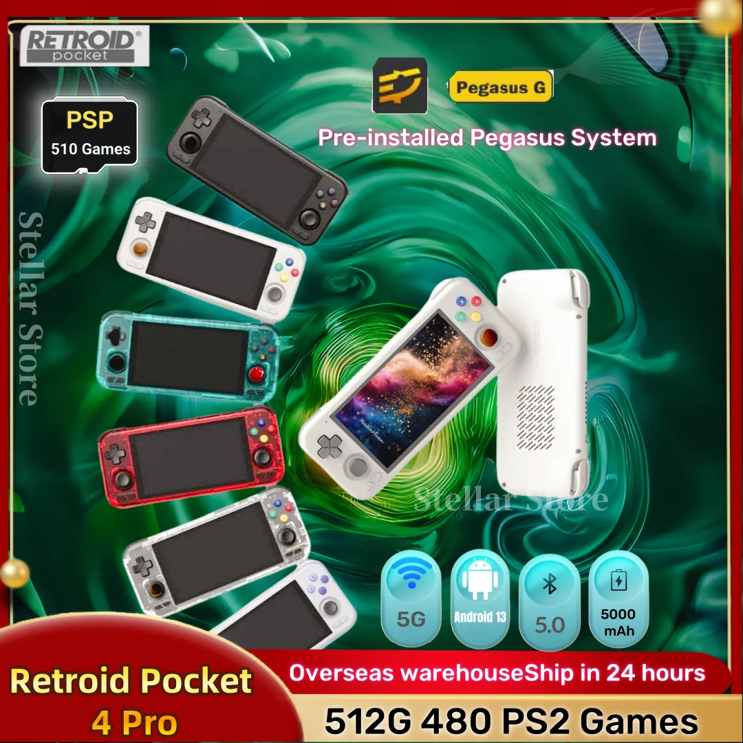 

Retroid Pocket 4 Pro Handheld 4.7 Inch Handhelds Video Game Retro Player 8G+128GB RP4 Android 13 WiFi 6.0 512G Console PSP PS2