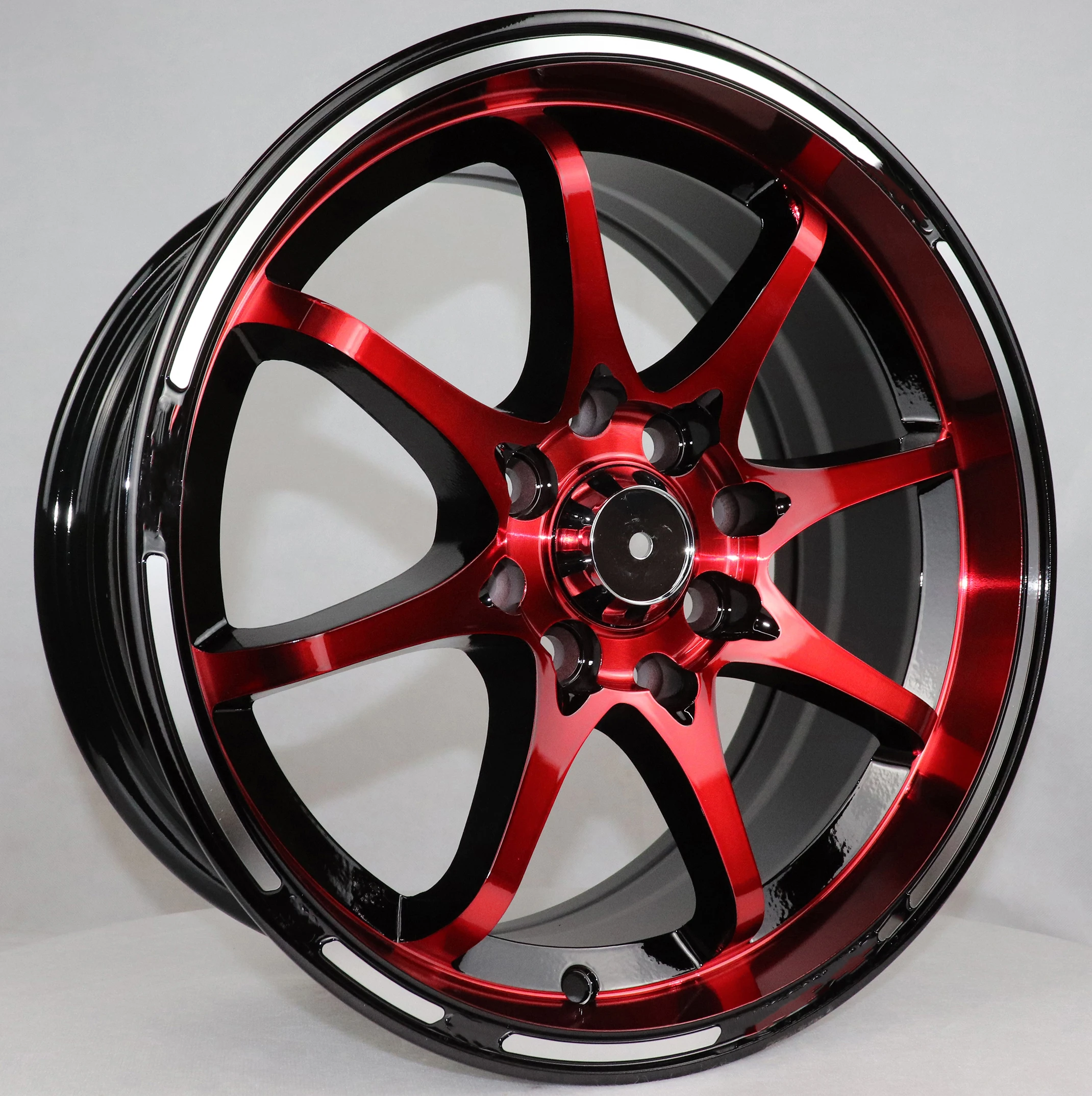 1PC Wholesale black and red rims 15 16 17 inch 4 lug 4x100 wheels 4x114.3 sport rim