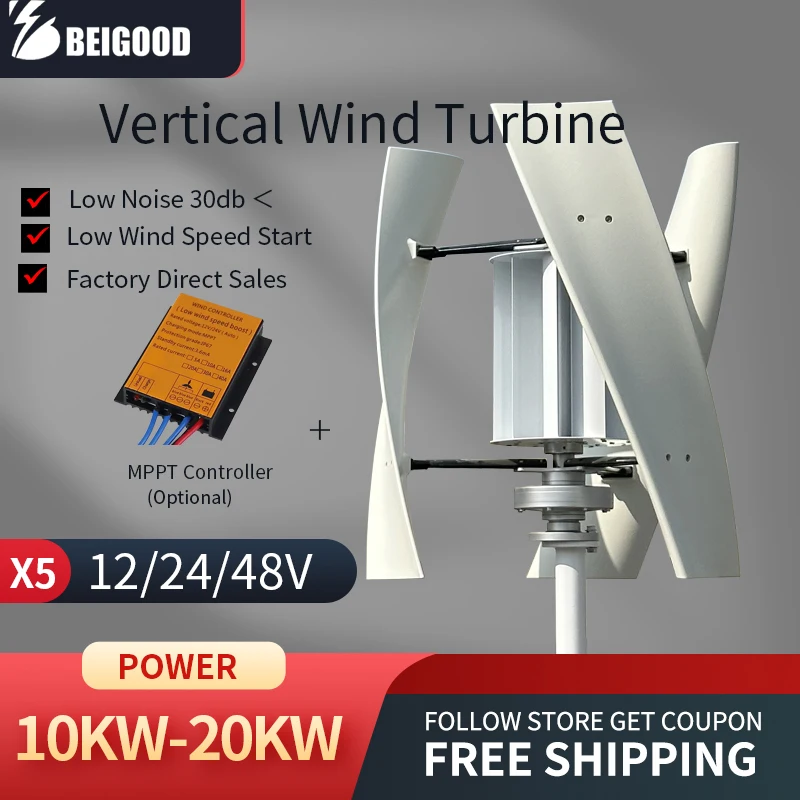 10KW Vertical Wind Turbine Generator Windmill Permanent Maglev 12V 24V 48V Home Use Free Energy 3 Phase Motor