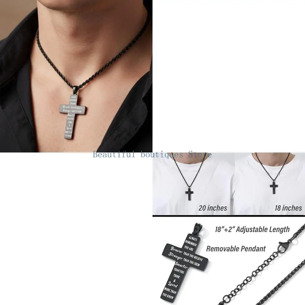 U4LF Men's Animal Crucifix Pendant Necklace 45x30mm Stainless Steel Symbolizing Faith Strength And Masculine Charm