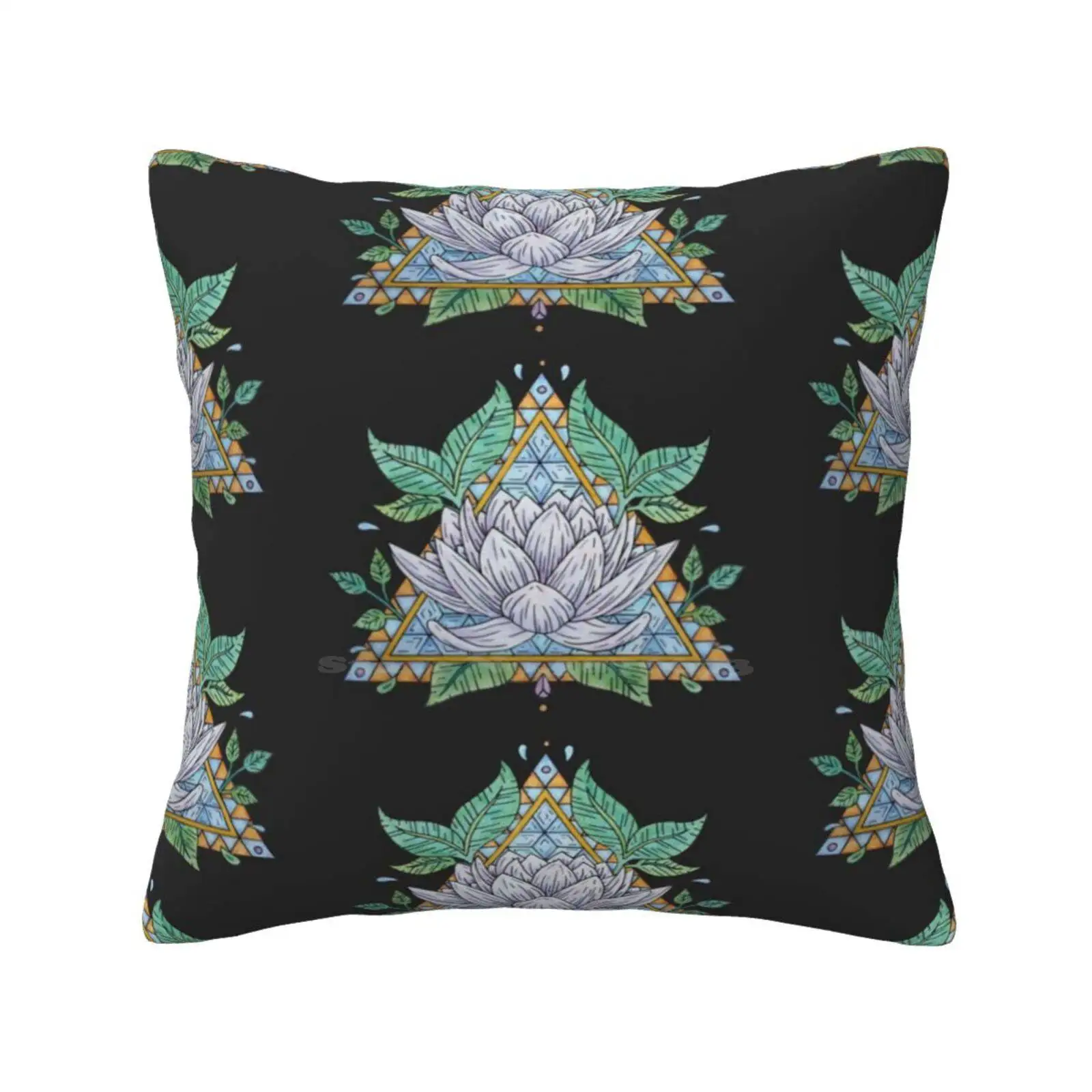 Stained Glass Lotus Illustration Bedroom Office Hug Pillowcase Flower Floral Lotus Peace Zen Calm Purple Blue Green Nature