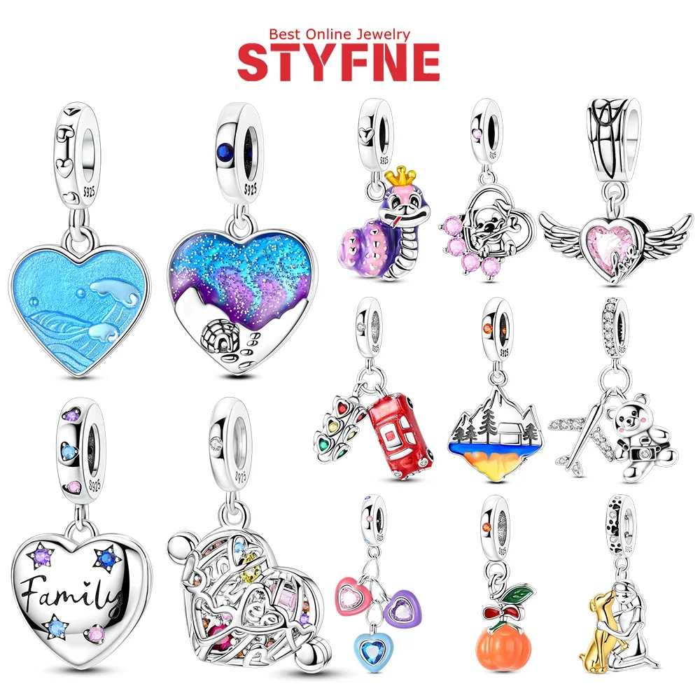 

925 Silver Colored Heart-shaped Pendant Sports Car Traffic Lights Airplane Beads Charms Fit Original Bracelet for Women Jewelry