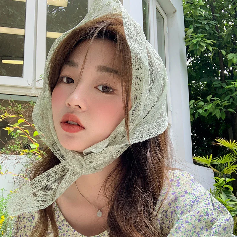 

French-style romantic lace floral headband women, suitable travel and beach photos, embroidered decorative scarf, sweet