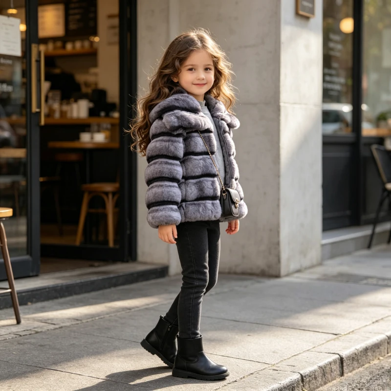 Children Girls Faux Fur Coats Solid Fur Jackets Turn Down Collar Long Sleeves Coverd Button Thick Loose Fit Casual 2026 Winter
