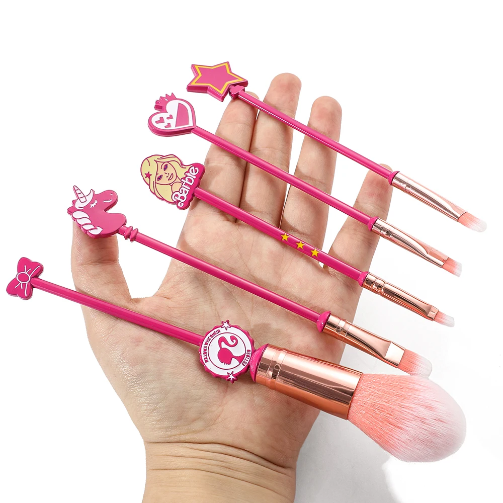 Disney Pink Barbie Creative Metal Handle Makeup Brushes Set for Women Teen Girls Fans Eye Shadow Brushes Tools Birhtday Gifts