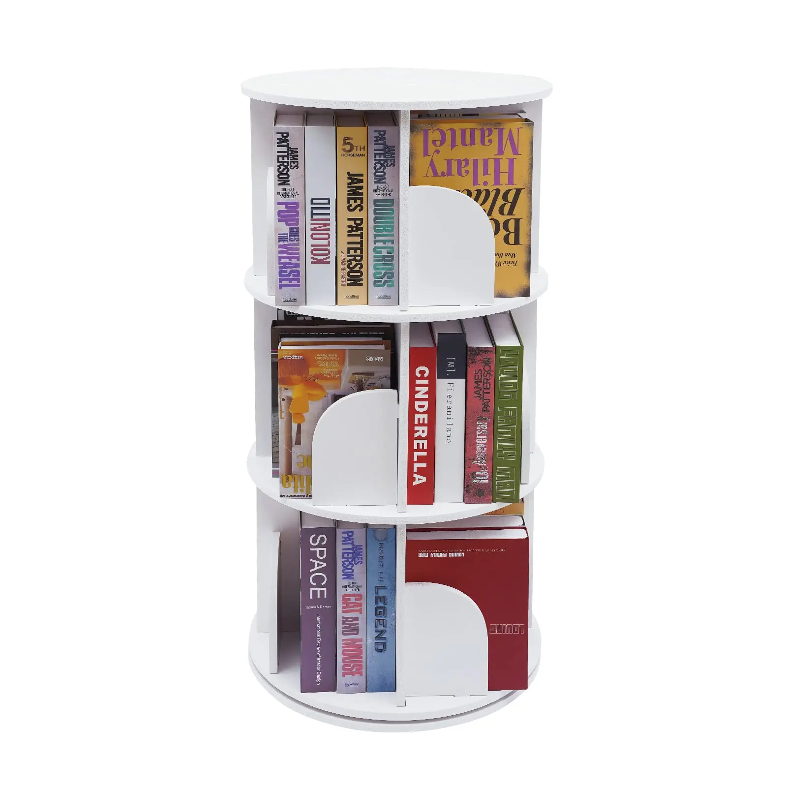 

3 Tier White Rotating Bookshelf, 360 Display Small Book Shelf, Corner Bookshelf for Small Space, Floor Standing Bookcase Storage