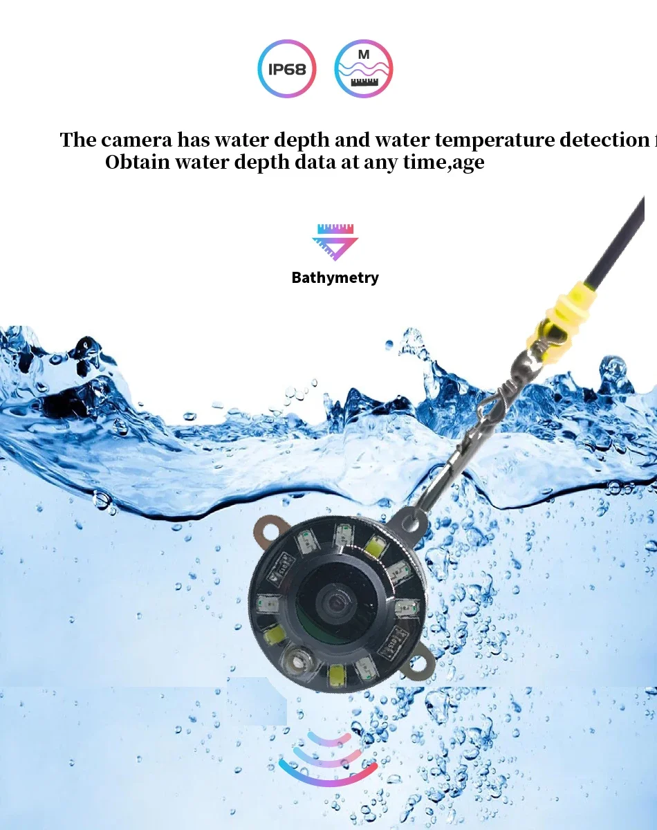 Telecamera per pesca subacquea da 5", registrazione video Full HD 1080P, monitoraggio della profondità e della temperatura in tempo reale, IP66,8000mAh ricaricabile