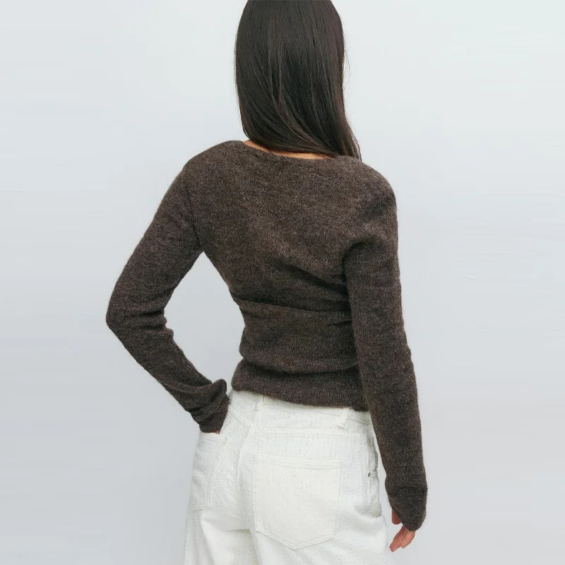 Stilvolle vielseitige kurze Strickjacke Slim Fit Vintage Sexy Deep V Winter Strickkleidung Mode lässig schick Herbst weibliche Strickoberteile