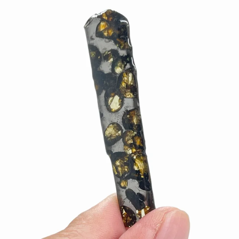 Seymchan Pallasite Meteorite Rock Specimen Polished Long Strip Irregular Slice Natural Olivine Crystal Space Collectible CA121