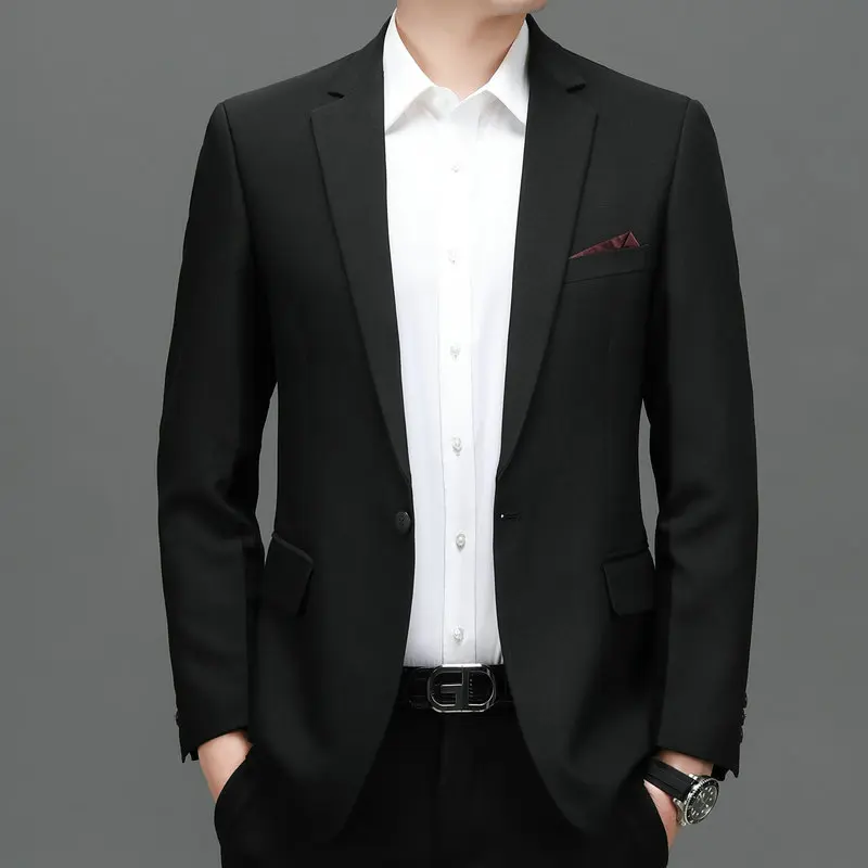 Men Black Blazer Business Casual Office Suit Jacket Slim Fit Outfits Back Slit Design Apparel Male Elegant Classical Uniform New