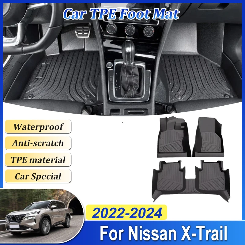 

Автомобильный коврик для Nissan X-Trail Rogue ST T33 2022 ~ 2024 TPE, панель для ног, коврик для ковра, водонепроницаемая деталь, полные аксессуары Tappeto