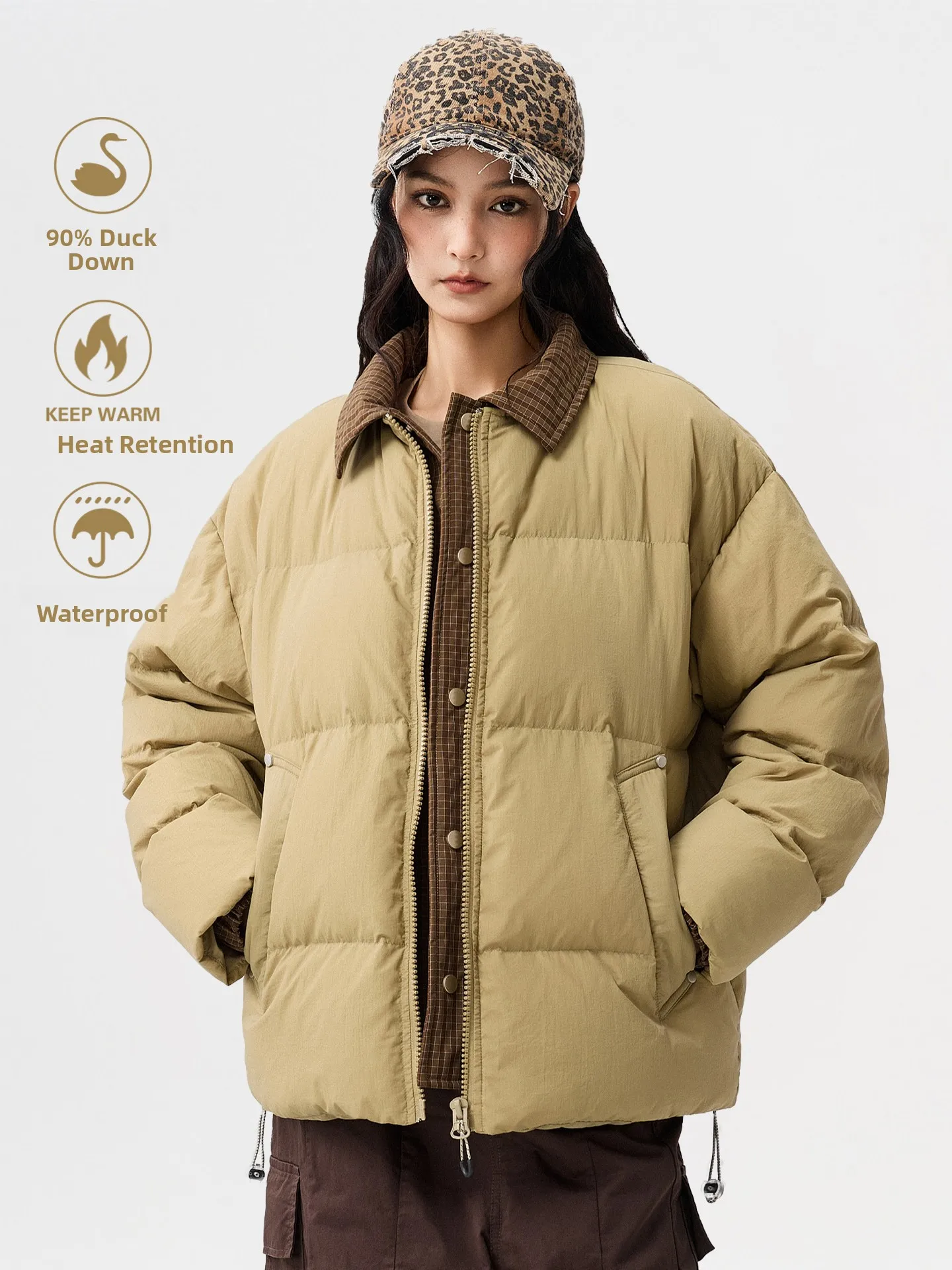 

American Sle Thiened down Jaet Men's Large Size Winter Trendy Loose ape Warm Outerwear Women's Sle Casual Faion